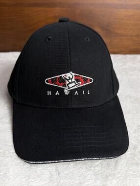 Hawaiian Headwear Black Baseball Cap Hawaii Surfer Logo Adjustable Strapback Hat